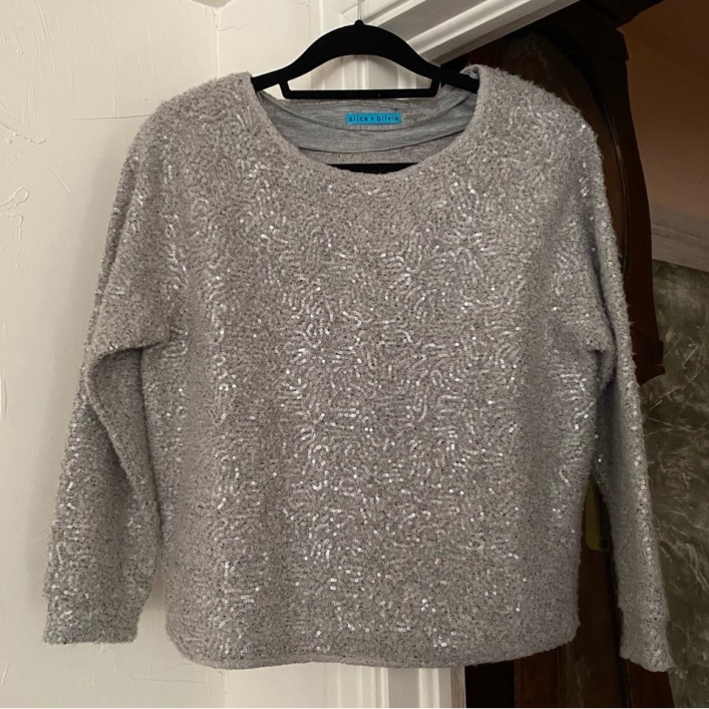 Alice + Olivia | Sequin Knit Top w/ Ragland sleeve